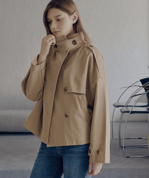 SLOWLOLLI（スローローリ）の「High neck half jacket_2 Colors（その他アウター・レディース・ベージュ/ネイビー・FREE）」の10枚目の写真