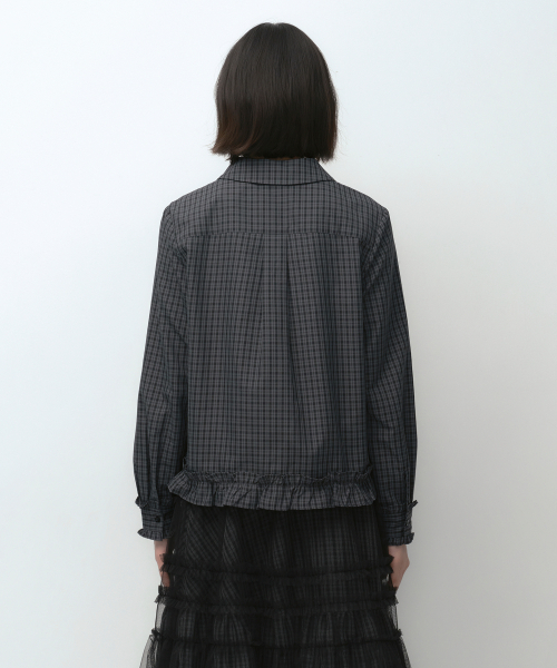 MUSINSA STANDARD WOMAN（ムシンサスタンダードウーマン）の「[オヘシオコラボ] チェックフリルブラウス [グレー]（シャツ/ブラウス・レディース・その他・MEDIUM/SMALL）」の3枚目の写真