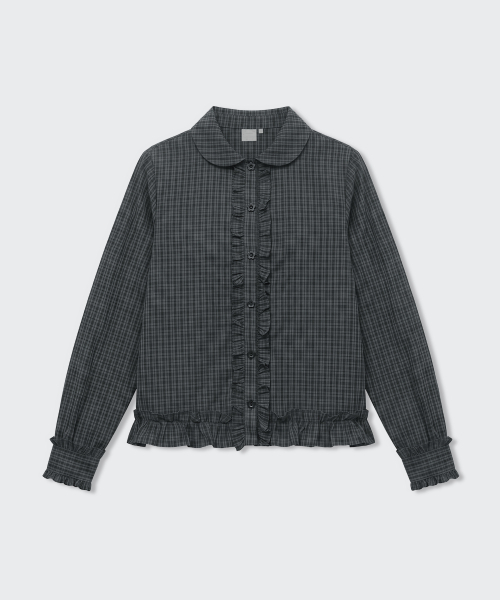 MUSINSA STANDARD WOMAN（ムシンサスタンダードウーマン）の「[オヘシオコラボ] チェックフリルブラウス [グレー]（シャツ/ブラウス・レディース・その他・MEDIUM/SMALL）」の4枚目の写真