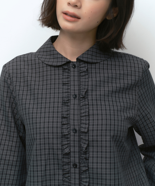 MUSINSA STANDARD WOMAN（ムシンサスタンダードウーマン）の「[オヘシオコラボ] チェックフリルブラウス [グレー]（シャツ/ブラウス・レディース・その他・MEDIUM/SMALL）」の5枚目の写真