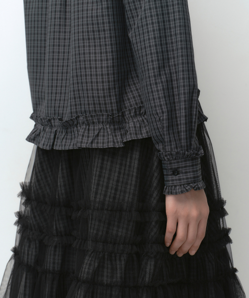 MUSINSA STANDARD WOMAN（ムシンサスタンダードウーマン）の「[オヘシオコラボ] チェックフリルブラウス [グレー]（シャツ/ブラウス・レディース・その他・MEDIUM/SMALL）」の7枚目の写真