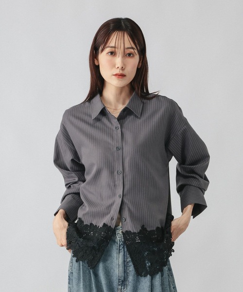 GLOBAL WORK(グローバルワーク)の「切り替えレースシャツ長袖/1066852(シャツ/ブラウス・レディース・グレー/ブラック系その他/ホワイト系その他・REGULAR/SHORT)」の14枚目の写真