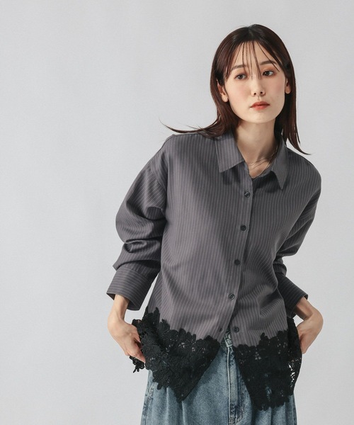 GLOBAL WORK(グローバルワーク)の「切り替えレースシャツ長袖/1066852(シャツ/ブラウス・レディース・グレー/ブラック系その他/ホワイト系その他・REGULAR/SHORT)」の15枚目の写真