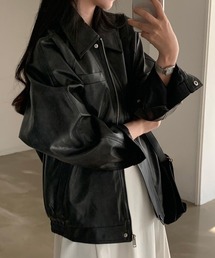 YUGA_YGMC Korean-style Faux Leather Voluminous Sleeve Blouson