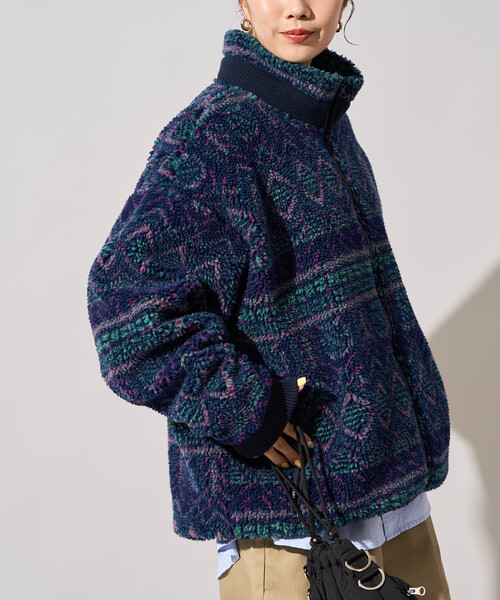 FREAK'S STORE(フリークスストア)の「限定展開 FREAK'S STORE OUTDOORS ジャガード ボア ジップ ブルゾン(その他アウター・レディース・ブラウン/ダークネイビー/ブルー/ネイビー/ナチュラル・フリ-)」の1枚目の写真