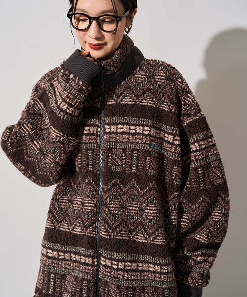FREAK'S STORE(フリークスストア)の「限定展開 FREAK'S STORE OUTDOORS ジャガード ボア ジップ ブルゾン(その他アウター・レディース・ブラウン/ダークネイビー/ブルー/ネイビー/ナチュラル・フリ-)」の2枚目の写真