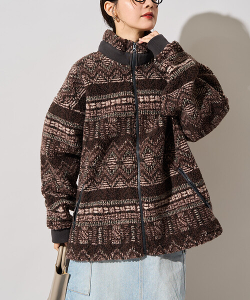 FREAK'S STORE(フリークスストア)の「限定展開 FREAK'S STORE OUTDOORS ジャガード ボア ジップ ブルゾン(その他アウター・レディース・ブラウン/ダークネイビー/ブルー/ネイビー/ナチュラル・フリ-)」の8枚目の写真