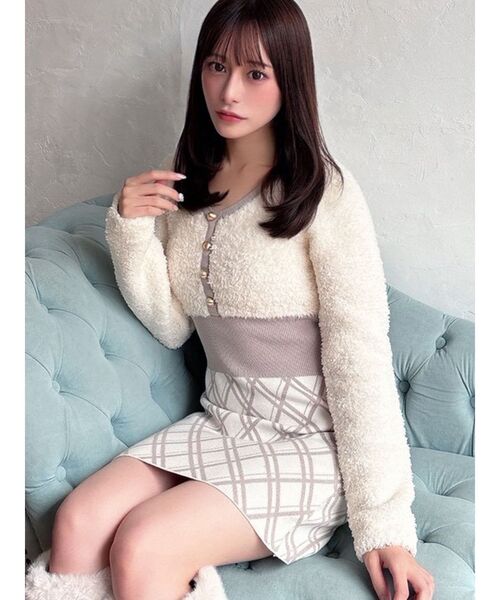 RESEXXY(リゼクシー)の「バイカラーチェックタイトニットワンピース(ワンピース・レディース・アイボリー/ブラック/ブラウン・MEDIUM/SMALL)」の1枚目の写真