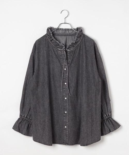 LEPSIM(レプシィム)の「《WEB・一部店舗限定》デニム前開きブラウス 1052159(シャツ/ブラウス・レディース・ブルー/ブラック・FREE)」の1枚目の写真