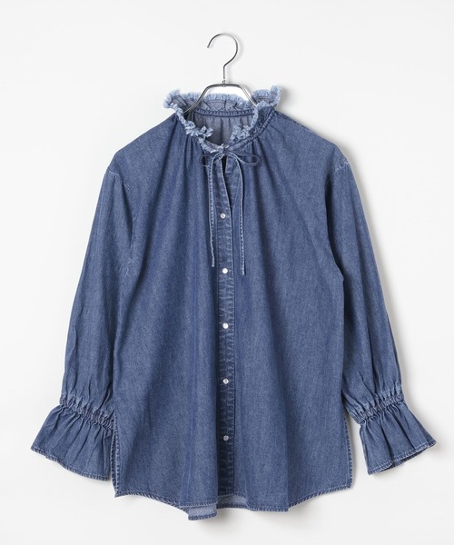 LEPSIM(レプシィム)の「《WEB・一部店舗限定》デニム前開きブラウス 1052159(シャツ/ブラウス・レディース・ブルー/ブラック・FREE)」の3枚目の写真