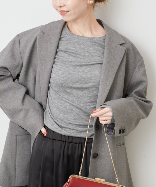 SLOBE IENA(スローブイエナ)の「《シリーズあり/》ウール混ジャージーギャザートップス(Tシャツ/カットソー・レディース・ピンク/グレー/チャコールグレー・FREE)」の2枚目の写真