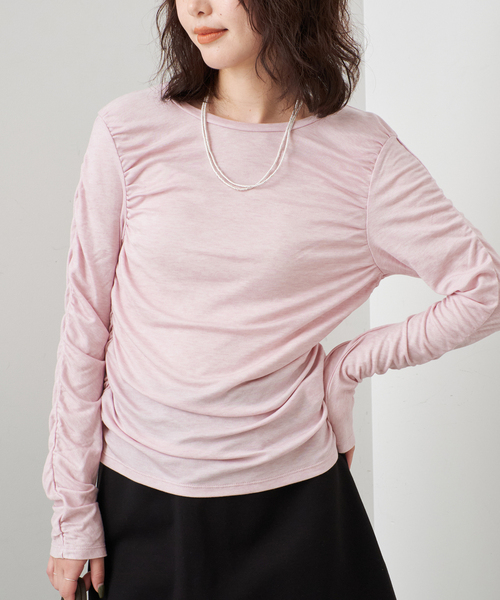 SLOBE IENA(スローブイエナ)の「《シリーズあり/》ウール混ジャージーギャザートップス(Tシャツ/カットソー・レディース・ピンク/グレー/チャコールグレー・FREE)」の3枚目の写真