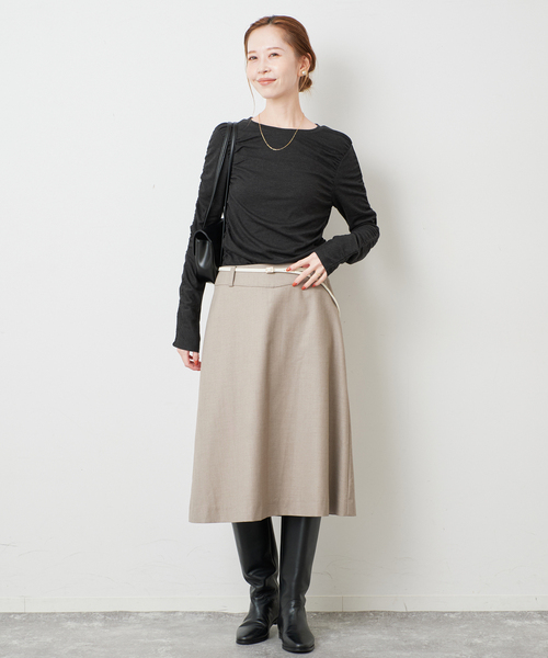SLOBE IENA(スローブイエナ)の「《シリーズあり/》ウール混ジャージーギャザートップス(Tシャツ/カットソー・レディース・ピンク/グレー/チャコールグレー・FREE)」の4枚目の写真