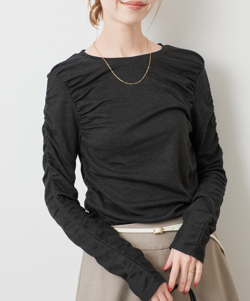 SLOBE IENA(スローブイエナ)の「《シリーズあり/》ウール混ジャージーギャザートップス(Tシャツ/カットソー・レディース・ピンク/グレー/チャコールグレー・FREE)」の9枚目の写真