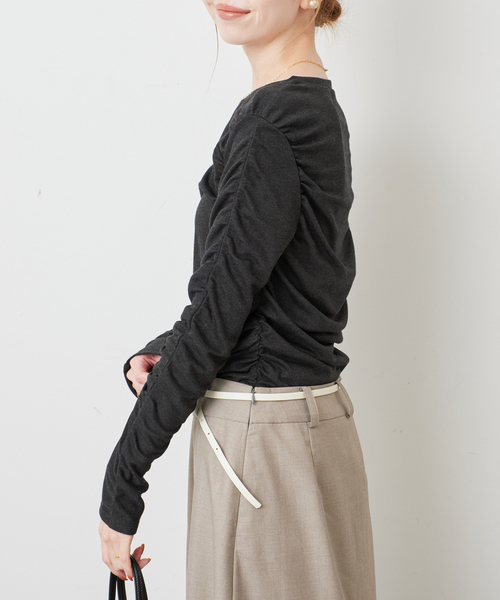 SLOBE IENA(スローブイエナ)の「《シリーズあり/》ウール混ジャージーギャザートップス(Tシャツ/カットソー・レディース・ピンク/グレー/チャコールグレー・FREE)」の10枚目の写真