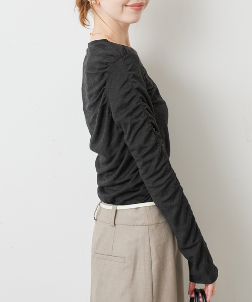 SLOBE IENA(スローブイエナ)の「《シリーズあり/》ウール混ジャージーギャザートップス(Tシャツ/カットソー・レディース・ピンク/グレー/チャコールグレー・FREE)」の11枚目の写真