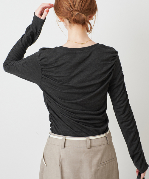 SLOBE IENA(スローブイエナ)の「《シリーズあり/》ウール混ジャージーギャザートップス(Tシャツ/カットソー・レディース・ピンク/グレー/チャコールグレー・FREE)」の12枚目の写真