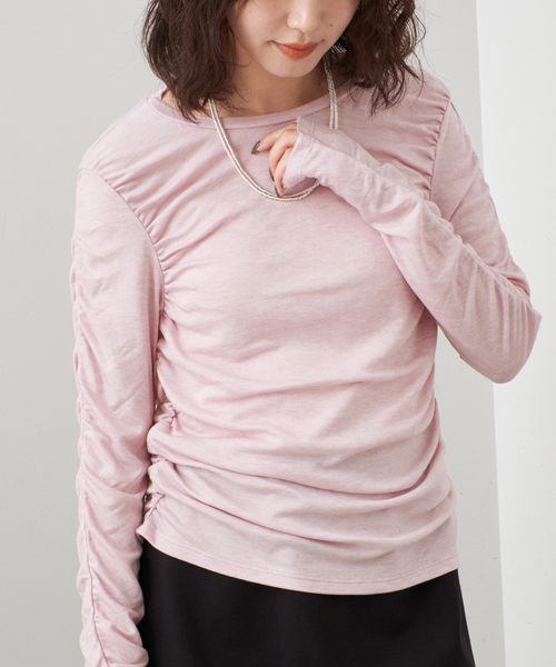 SLOBE IENA(スローブイエナ)の「《シリーズあり/》ウール混ジャージーギャザートップス(Tシャツ/カットソー・レディース・ピンク/グレー/チャコールグレー・FREE)」の21枚目の写真