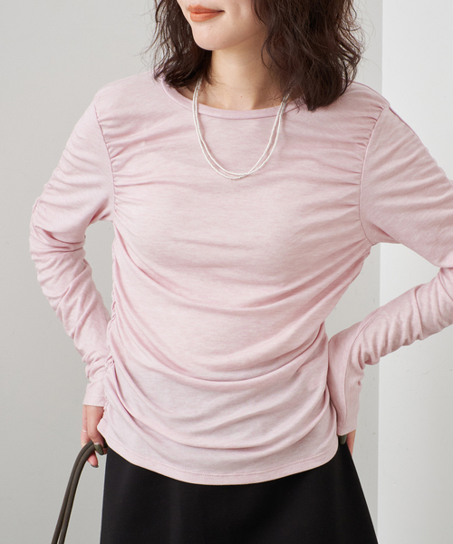 SLOBE IENA(スローブイエナ)の「《シリーズあり/》ウール混ジャージーギャザートップス(Tシャツ/カットソー・レディース・ピンク/グレー/チャコールグレー・FREE)」の22枚目の写真