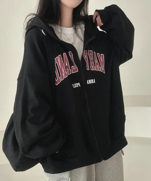 MELT(メルト)の「【オーバーサイズでゆったり可愛い♪】カレッジロゴジップアップパーカー/秋服/冬服(パーカー・レディース・ライトグレー/グレー/ネイビー/ブラック・FREE)」の1枚目の写真