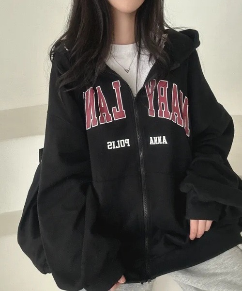 MELT(メルト)の「【オーバーサイズでゆったり可愛い♪】カレッジロゴジップアップパーカー/秋服/冬服(パーカー・レディース・ライトグレー/グレー/ネイビー/ブラック・FREE)」の9枚目の写真