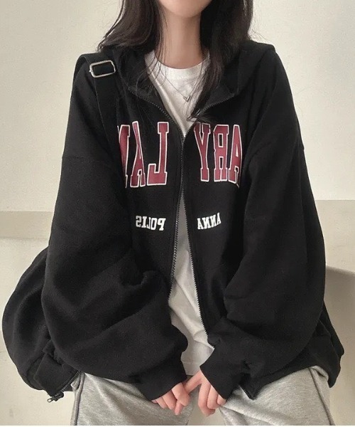 MELT(メルト)の「【オーバーサイズでゆったり可愛い♪】カレッジロゴジップアップパーカー/秋服/冬服(パーカー・レディース・ライトグレー/グレー/ネイビー/ブラック・FREE)」の10枚目の写真