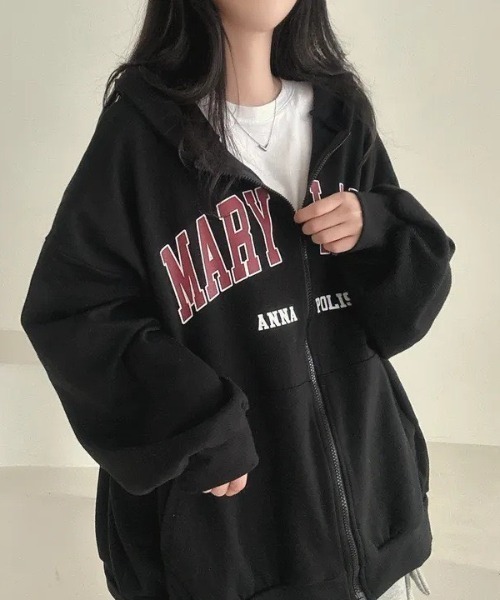 MELT(メルト)の「【オーバーサイズでゆったり可愛い♪】カレッジロゴジップアップパーカー/秋服/冬服(パーカー・レディース・ライトグレー/グレー/ネイビー/ブラック・FREE)」の11枚目の写真