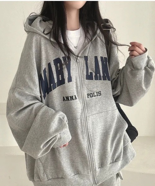 MELT(メルト)の「【オーバーサイズでゆったり可愛い♪】カレッジロゴジップアップパーカー/秋服/冬服(パーカー・レディース・ライトグレー/グレー/ネイビー/ブラック・FREE)」の19枚目の写真