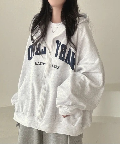 MELT(メルト)の「【オーバーサイズでゆったり可愛い♪】カレッジロゴジップアップパーカー/秋服/冬服(パーカー・レディース・ライトグレー/グレー/ネイビー/ブラック・FREE)」の16枚目の写真