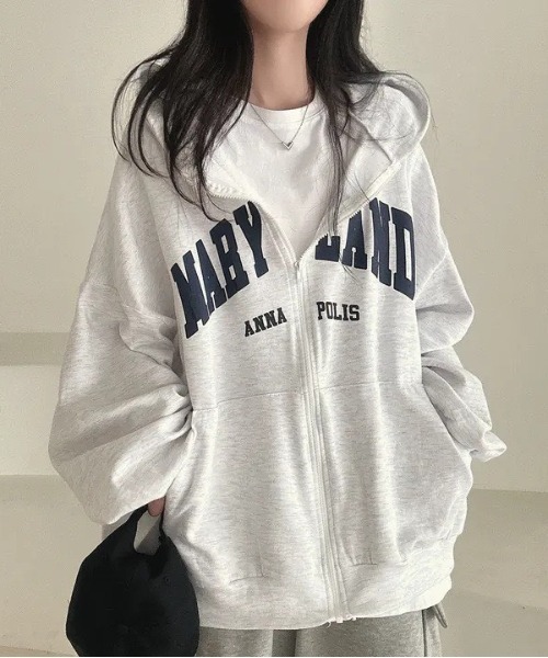 MELT(メルト)の「【オーバーサイズでゆったり可愛い♪】カレッジロゴジップアップパーカー/秋服/冬服(パーカー・レディース・ライトグレー/グレー/ネイビー/ブラック・FREE)」の15枚目の写真