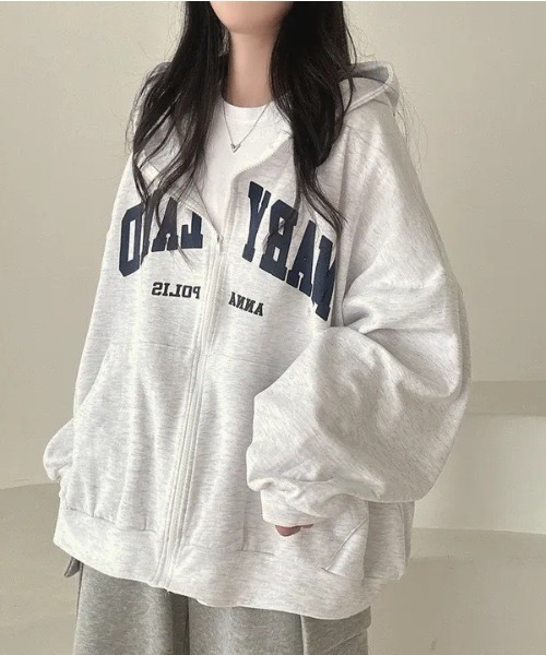 MELT(メルト)の「【オーバーサイズでゆったり可愛い♪】カレッジロゴジップアップパーカー/秋服/冬服(パーカー・レディース・ライトグレー/グレー/ネイビー/ブラック・FREE)」の14枚目の写真