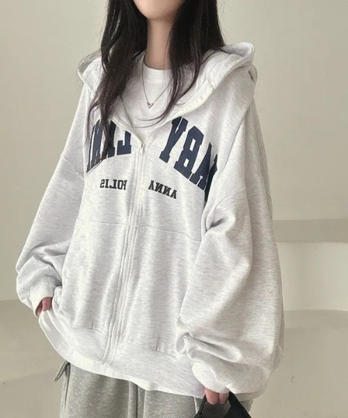 MELT(メルト)の「【オーバーサイズでゆったり可愛い♪】カレッジロゴジップアップパーカー/秋服/冬服(パーカー・レディース・ライトグレー/グレー/ネイビー/ブラック・FREE)」の17枚目の写真