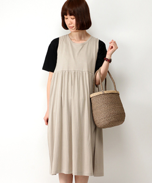 LBC(エルビーシー)の「om コットンレーヨンカットワンピース(ワンピース・レディース・ネイビー/ライトグレー/オリーブ・MEDIUM/LARGE)」の2枚目の写真