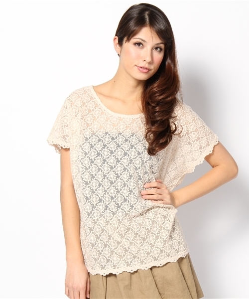 Another Edition(アナザーエディション)の「AE チュールLACE BIG T(Tシャツ/カットソー・レディース・ナチュラル/イエロー/コバルトブルー/ベージュ/ライム・フリー)」の2枚目の写真