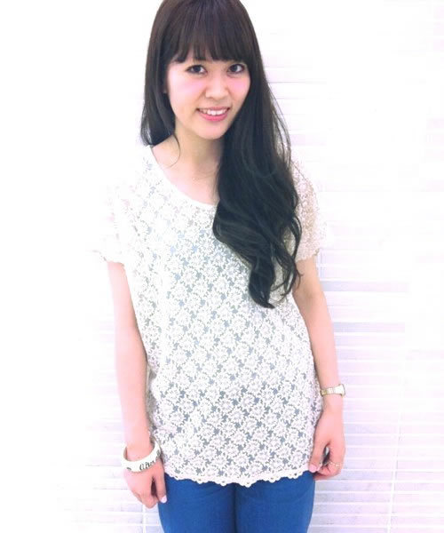 Another Edition(アナザーエディション)の「AE チュールLACE BIG T(Tシャツ/カットソー・レディース・ナチュラル/イエロー/コバルトブルー/ベージュ/ライム・フリー)」の3枚目の写真