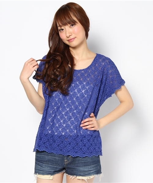 Another Edition(アナザーエディション)の「AE チュールLACE BIG T(Tシャツ/カットソー・レディース・ナチュラル/イエロー/コバルトブルー/ベージュ/ライム・フリー)」の5枚目の写真
