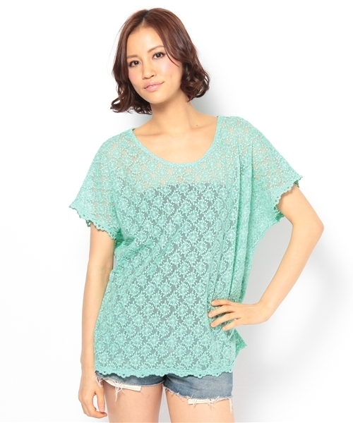 Another Edition(アナザーエディション)の「AE チュールLACE BIG T(Tシャツ/カットソー・レディース・ナチュラル/イエロー/コバルトブルー/ベージュ/ライム・フリー)」の4枚目の写真