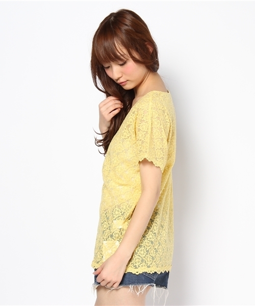 Another Edition(アナザーエディション)の「AE チュールLACE BIG T(Tシャツ/カットソー・レディース・ナチュラル/イエロー/コバルトブルー/ベージュ/ライム・フリー)」の8枚目の写真