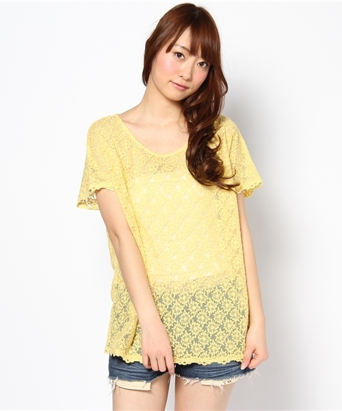 Another Edition(アナザーエディション)の「AE チュールLACE BIG T(Tシャツ/カットソー・レディース・ナチュラル/イエロー/コバルトブルー/ベージュ/ライム・フリー)」の6枚目の写真