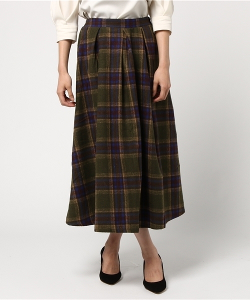 MERLOT（メルロー）の「チェック柄タックフレアスカート1096（スカート・レディース・グレー/ネイビー/カーキ/オレンジ・FREE）」の12枚目の写真