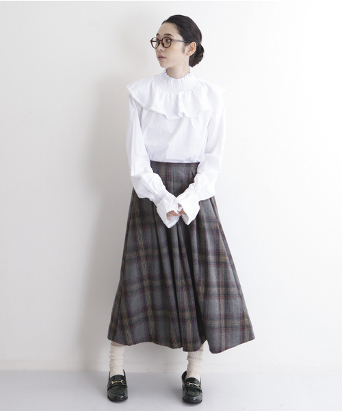 MERLOT（メルロー）の「チェック柄タックフレアスカート1096（スカート・レディース・グレー/ネイビー/カーキ/オレンジ・FREE）」の15枚目の写真