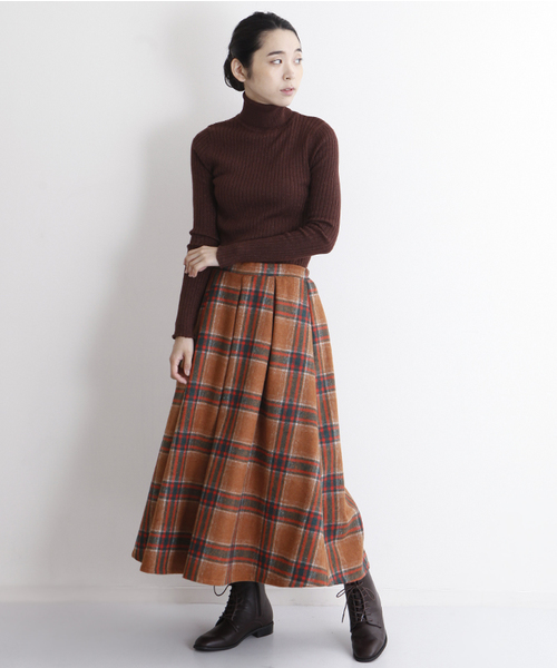 MERLOT（メルロー）の「チェック柄タックフレアスカート1096（スカート・レディース・グレー/ネイビー/カーキ/オレンジ・FREE）」の17枚目の写真