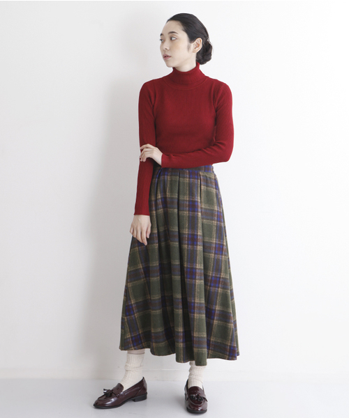 MERLOT（メルロー）の「チェック柄タックフレアスカート1096（スカート・レディース・グレー/ネイビー/カーキ/オレンジ・FREE）」の18枚目の写真