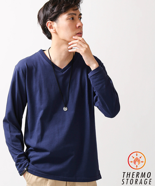 WEGO（ウィゴー）の「WEGO/ThermoStorageVネックカットソー（Tシャツ/カットソー・メンズ・ワイン/ネイビー/ブラック/ホワイト/ベージュ・MEDIUM/LARGE/SMALL）」の5枚目の写真