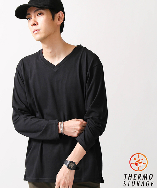 WEGO（ウィゴー）の「WEGO/ThermoStorageVネックカットソー（Tシャツ/カットソー・メンズ・ワイン/ネイビー/ブラック/ホワイト/ベージュ・MEDIUM/LARGE/SMALL）」の3枚目の写真