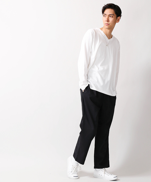 WEGO（ウィゴー）の「WEGO/ThermoStorageVネックカットソー（Tシャツ/カットソー・メンズ・ワイン/ネイビー/ブラック/ホワイト/ベージュ・MEDIUM/LARGE/SMALL）」の22枚目の写真