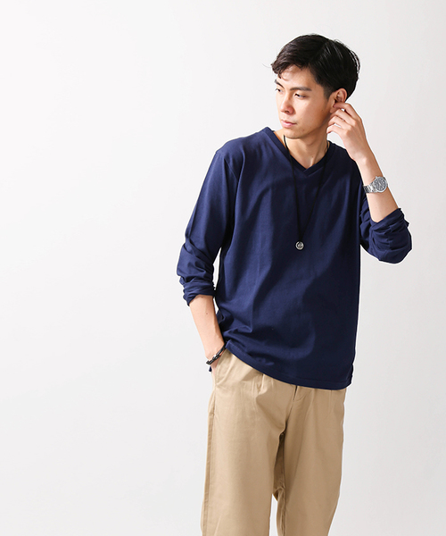 WEGO（ウィゴー）の「WEGO/ThermoStorageVネックカットソー（Tシャツ/カットソー・メンズ・ワイン/ネイビー/ブラック/ホワイト/ベージュ・MEDIUM/LARGE/SMALL）」の16枚目の写真