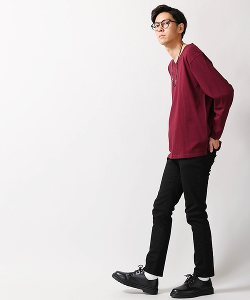 WEGO（ウィゴー）の「WEGO/ThermoStorageVネックカットソー（Tシャツ/カットソー・メンズ・ワイン/ネイビー/ブラック/ホワイト/ベージュ・MEDIUM/LARGE/SMALL）」の10枚目の写真