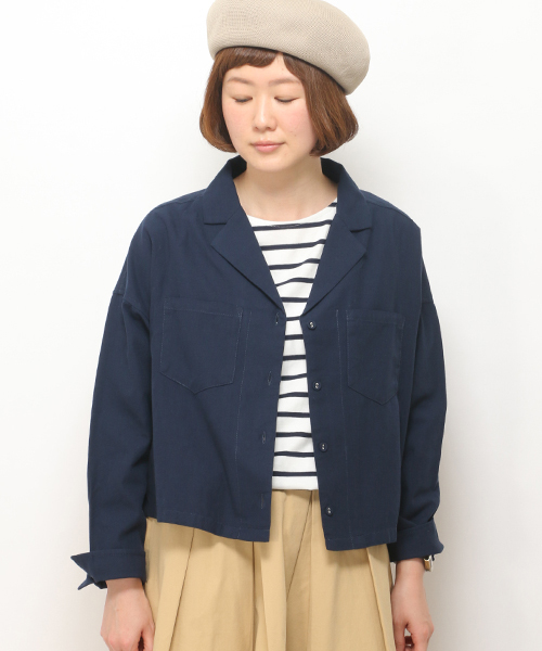 LBC(エルビーシー)の「コットンギンガム開襟シャツ(シャツ/ブラウス・レディース・ブラック/ネイビー・MEDIUM/LARGE)」の1枚目の写真