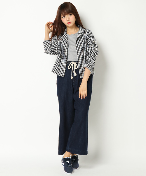 LBC(エルビーシー)の「コットンギンガム開襟シャツ(シャツ/ブラウス・レディース・ブラック/ネイビー・MEDIUM/LARGE)」の3枚目の写真